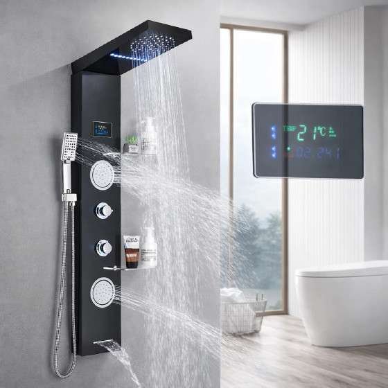 Panneau de douche hydromassant LED Ténor – Noir luxe