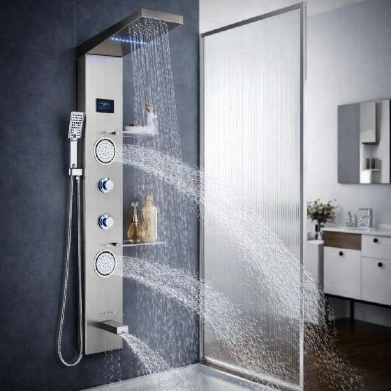 Panneau de douche hydromassant LED Narko gris