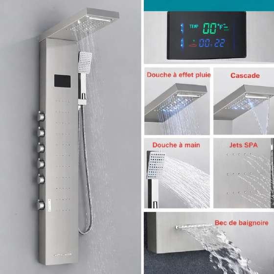 Panneau de douche hydromassant led gris, Oracle