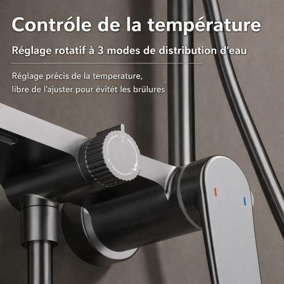 Colonne de douche Noche grise – Mitigeur 3 fonctions, design moderne
