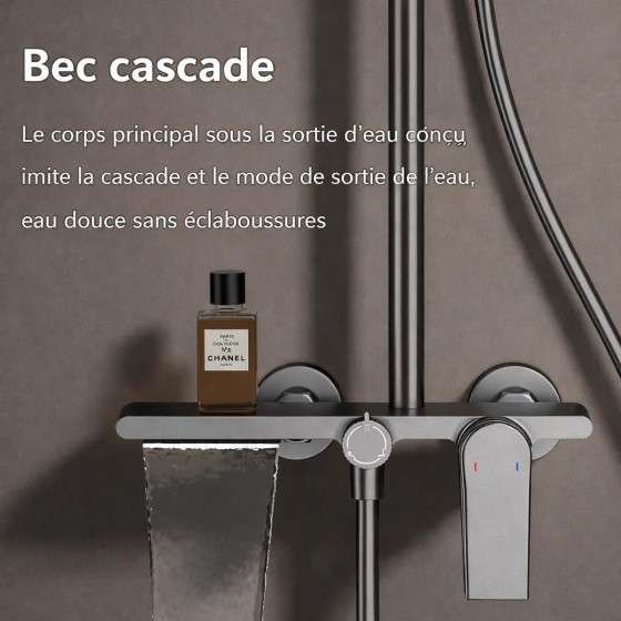 Colonne de douche Noche grise – Mitigeur 3 fonctions, design moderne
