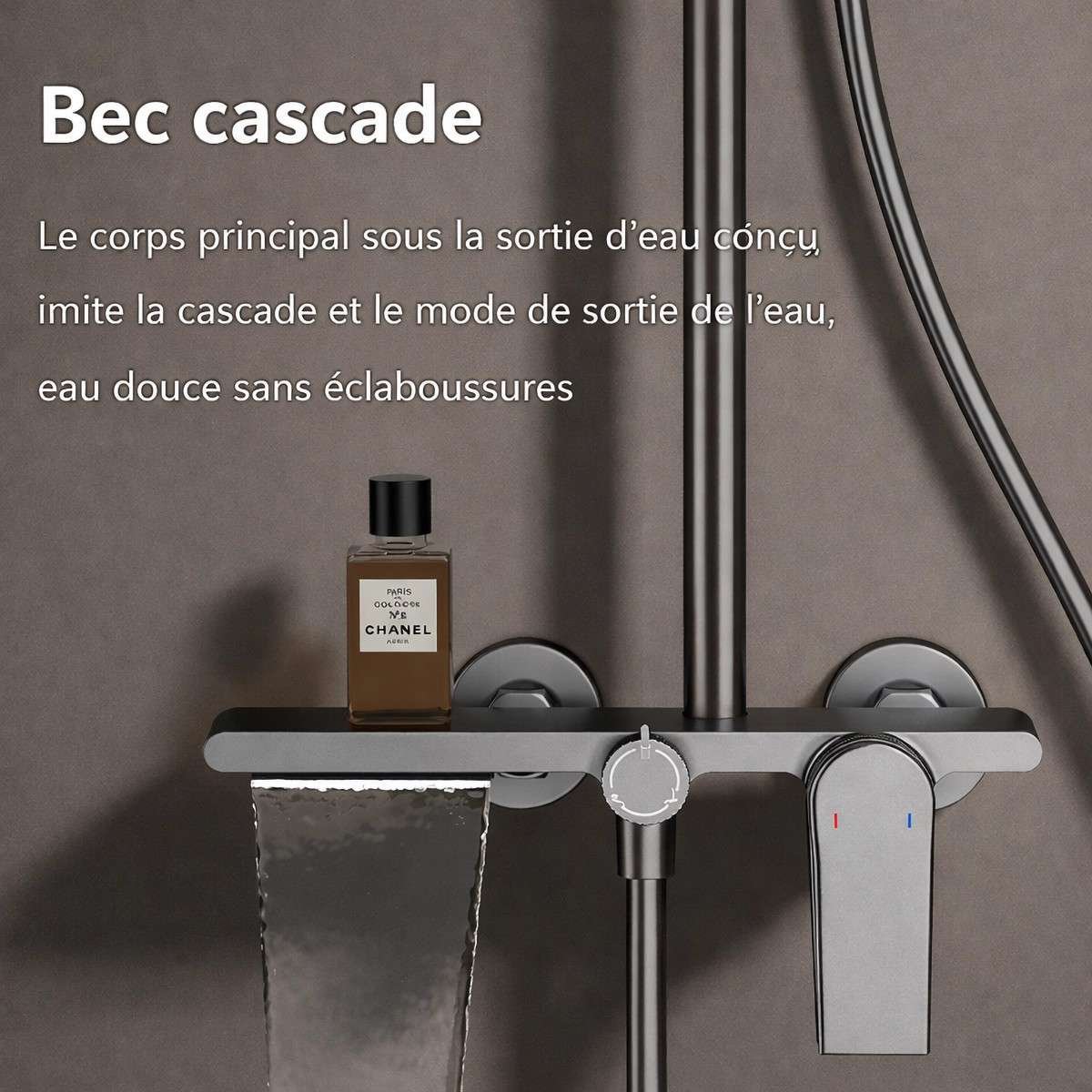 Colonne de douche Noche grise – Mitigeur 3 fonctions, design moderne