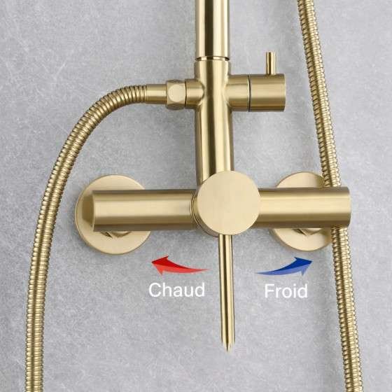 Colonne de douche Nacho dorée – 3 jets, hauteur 90 à 120 cm