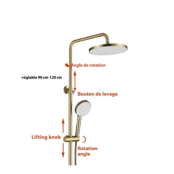 Colonne de douche Nacho dorée – 3 jets, hauteur 90 à 120 cm