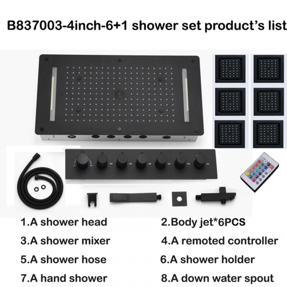 Ciel de pluie led thermostatique hydro massant noir, Lisbonne - category_name - CDP540021HM21 - shop_name