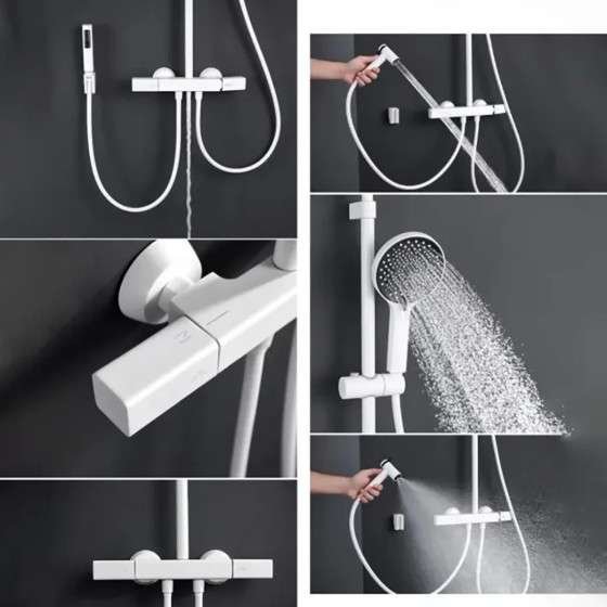 Colonne de douche murale blanche Mismo – 4 fonctions