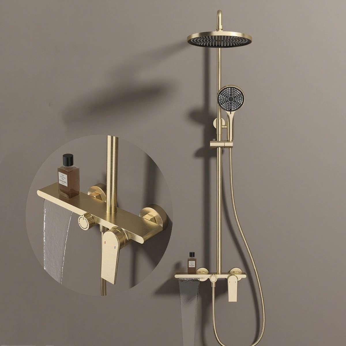 Colonne de douche Valencia dorée – Mitigeur 3 jets ajustable