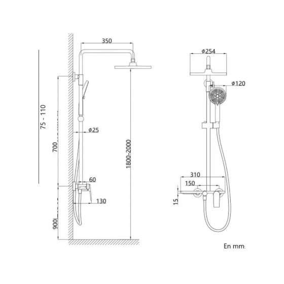 Colonne de douche Valencia dorée – Mitigeur 3 jets ajustable