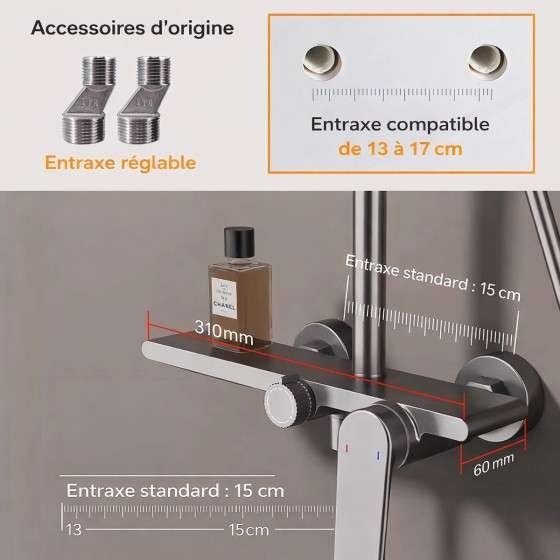 Colonne de douche Divine noire – Design 3 jets, hauteur réglable