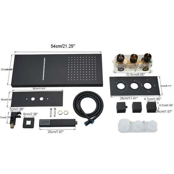 Douche encastrée thermostatique Hanoï noire – pluie & cascade