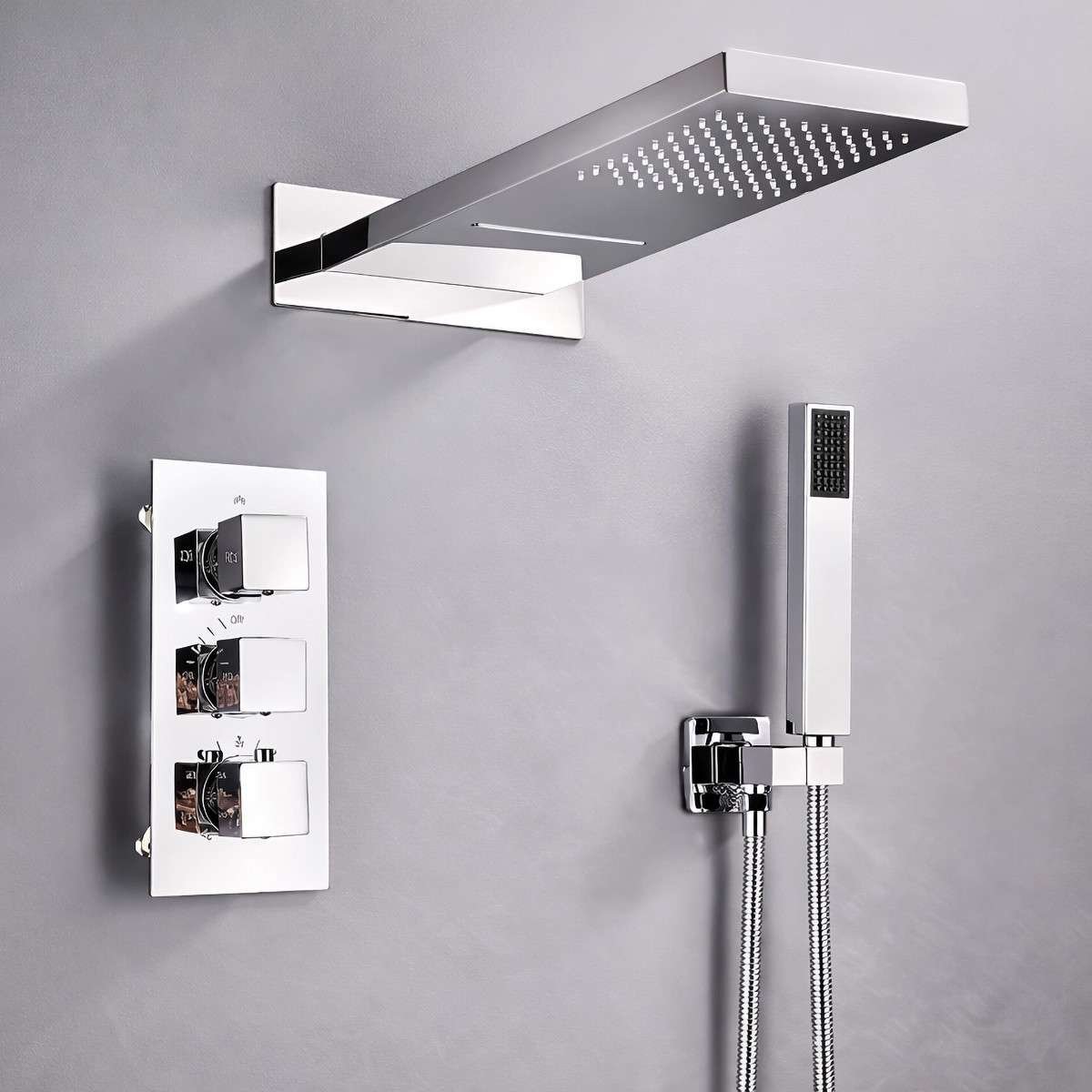 Douche encastrée thermostatique Jakarta chrome – pluie & cascade