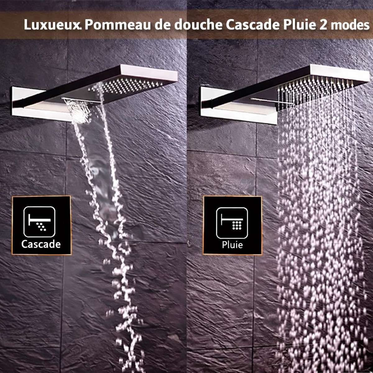 Douche encastrée thermostatique Jakarta chrome – pluie & cascade