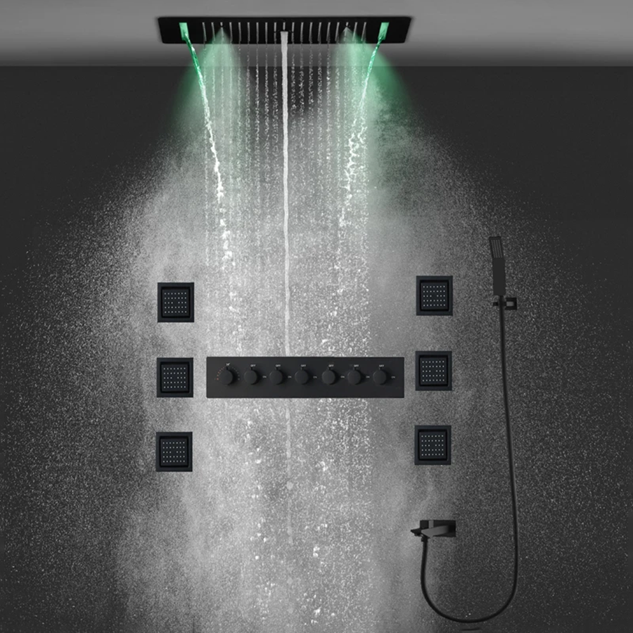 Ciel de pluie led thermostatique hydro massant noir, Lisbonne - category_name - CDP540021HM21 - shop_name