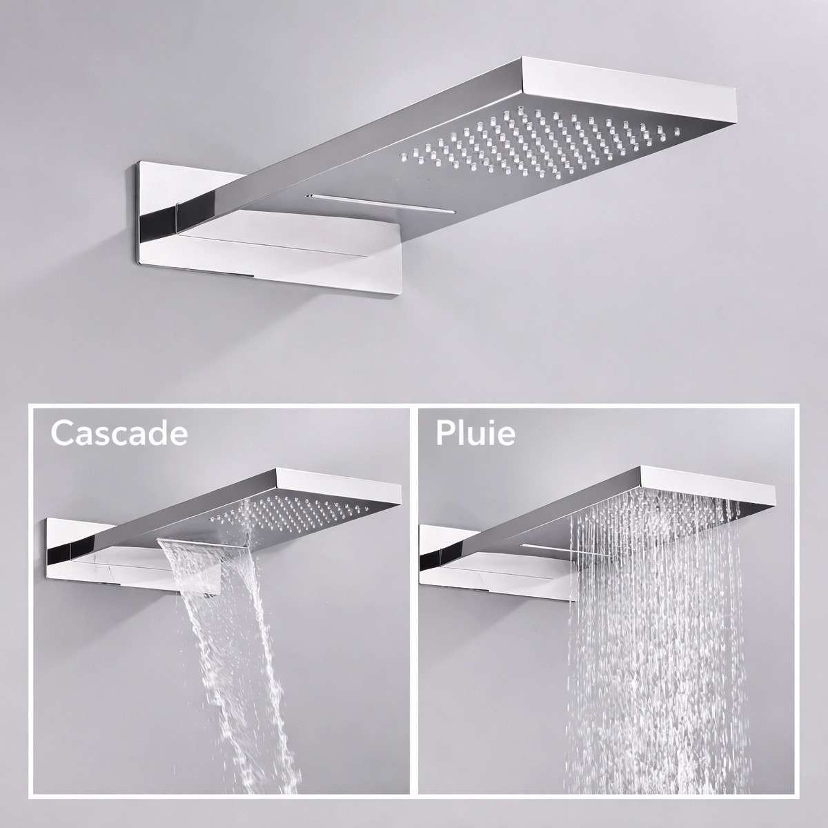 Douche encastrée thermostatique Jakarta chrome – pluie & cascade