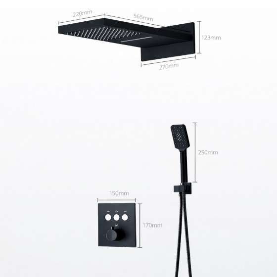 Douche pluie encastrée Lomé noire – thermostatique, pluie & cascade