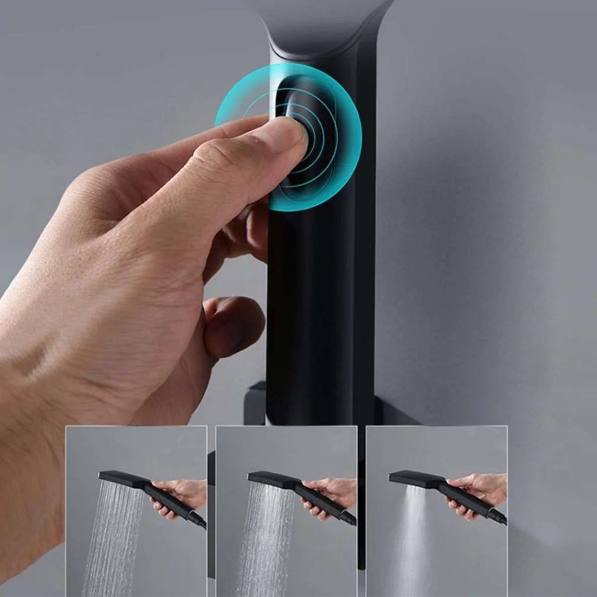 Douche pluie encastrée Lomé noire – thermostatique, pluie & cascade