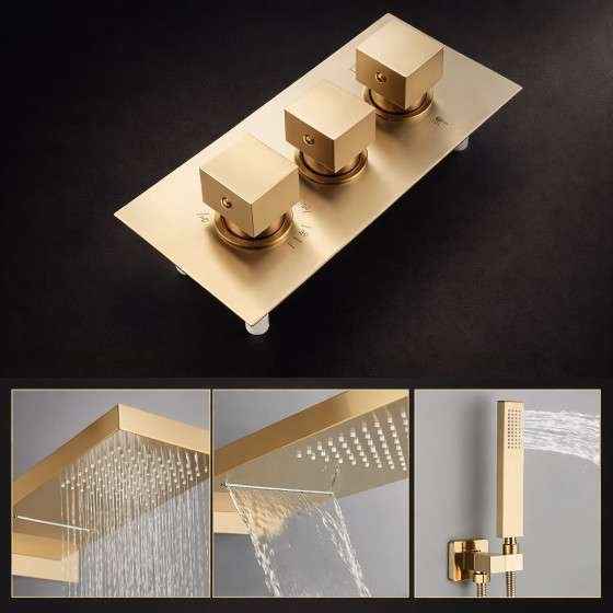Douche encastrée thermostatique Xirok – pluie, cascade & air injection