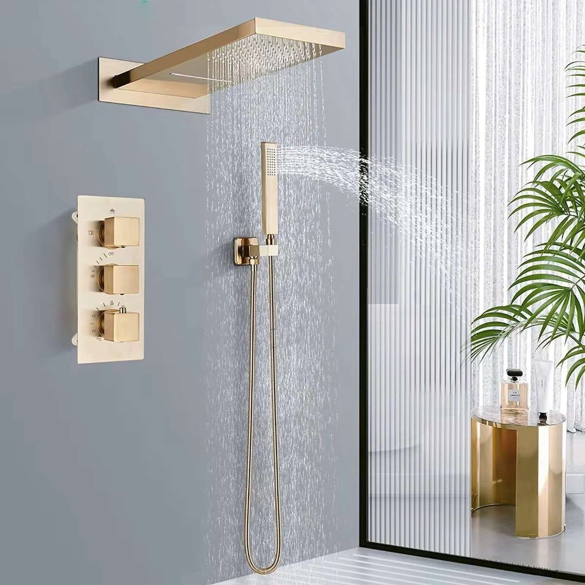 Douche encastrée thermostatique Xirok – pluie, cascade & air injection