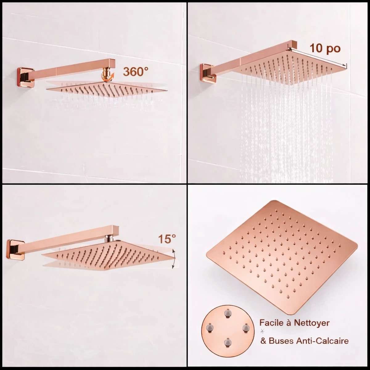 Ensemble de douche encastré Tokyo or rose – Air injection inox