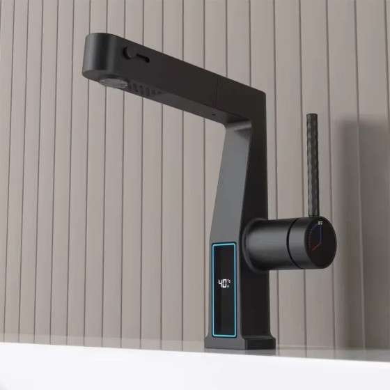 Mitigeur lavabo LED noir vasque | Douchette 3 fonctions