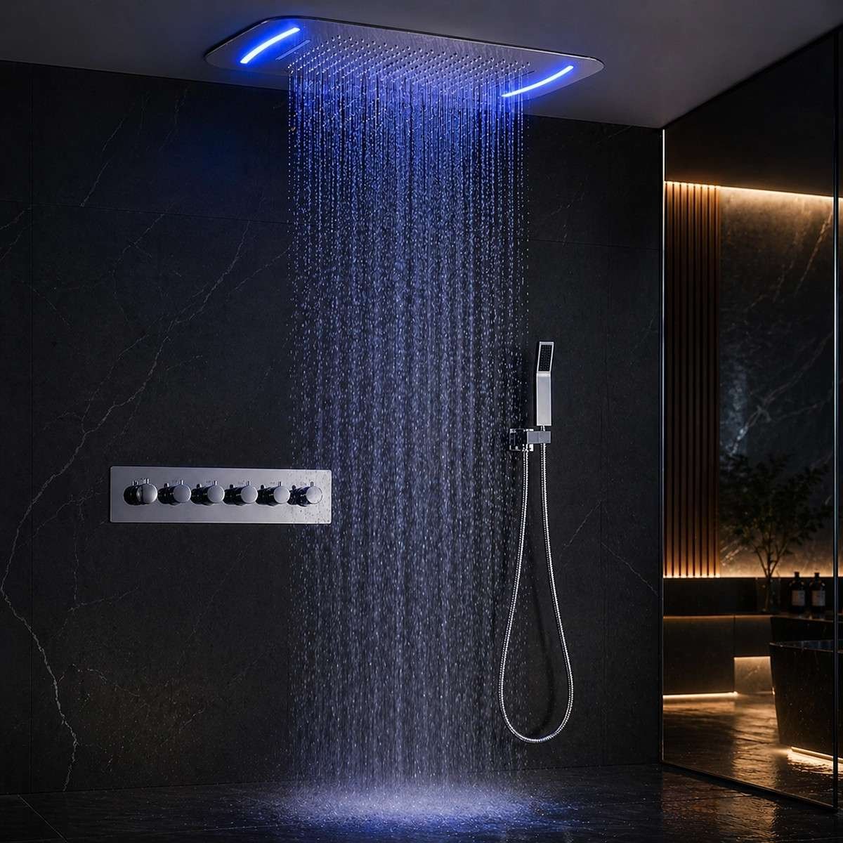 Ciel de pluie thermostatique Élégance Vienne – Chrome LED