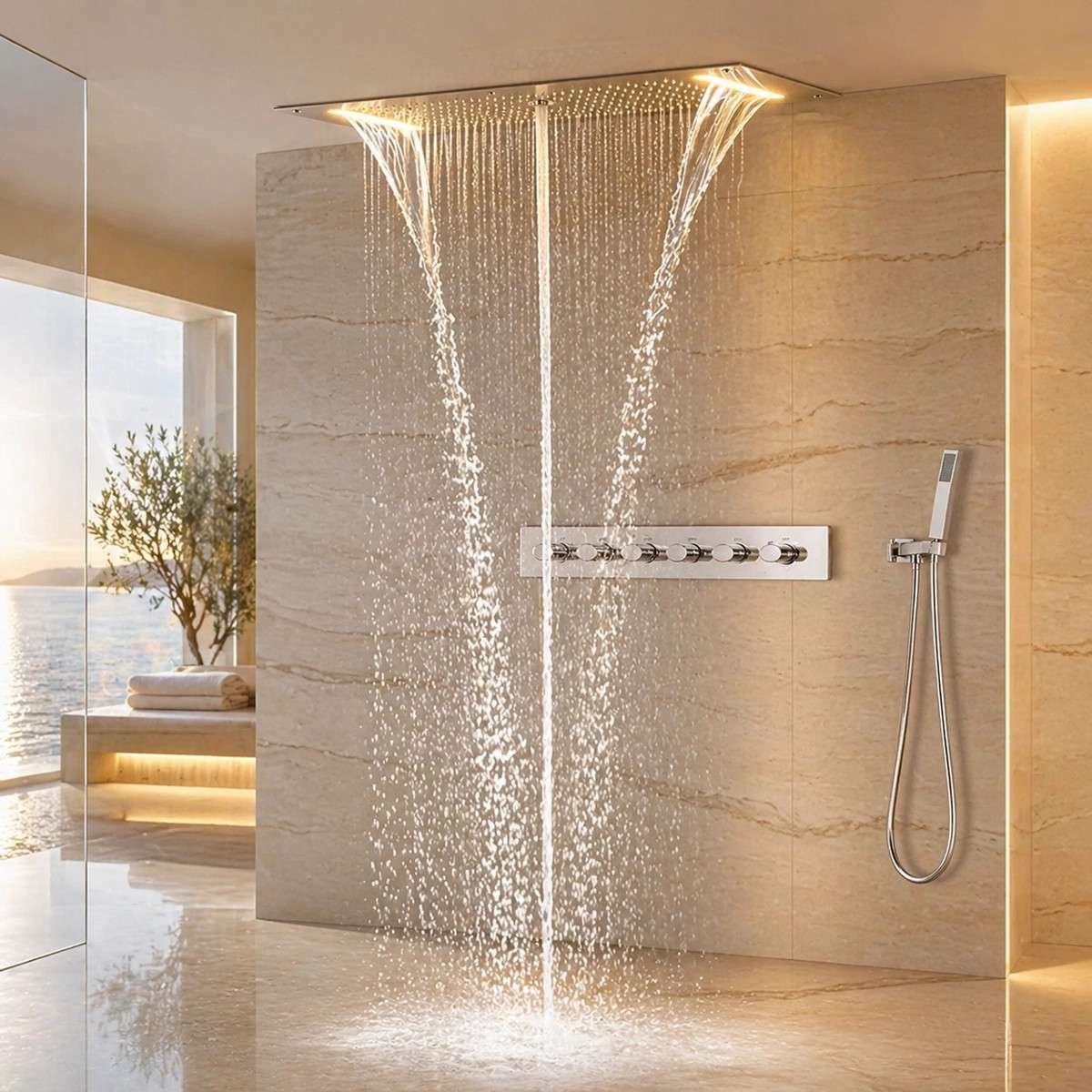 Ciel de pluie LED thermostatique Topale – Chrome spa