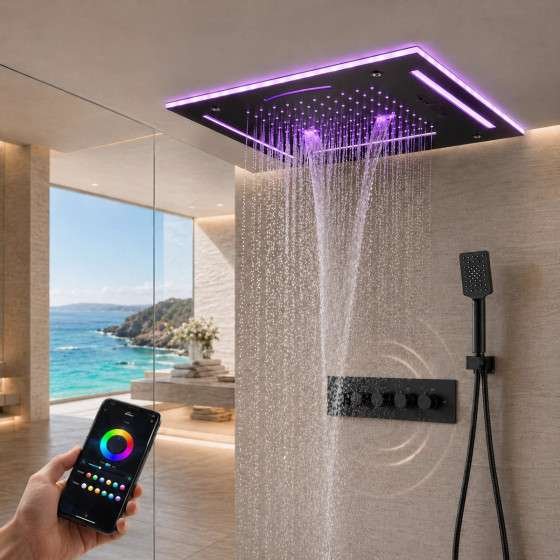 Ciel de pluie LED Bluetooth Bamako – Thermostatique noir