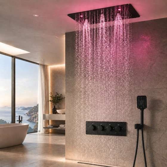 Composition de douche Victoria – LED noir mat 500×500
