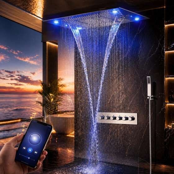 Ciel de pluie LED Bluetooth Kyoto – Thermostatique chrome