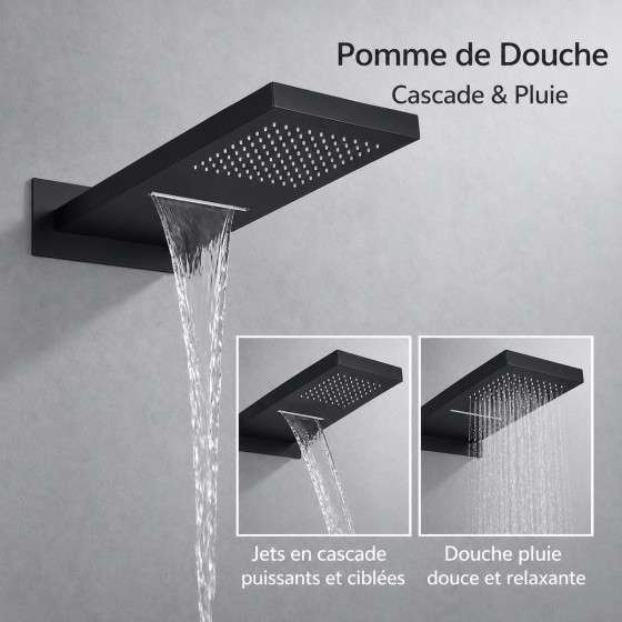Douche encastrée thermostatique Hanoï noire – pluie & cascade