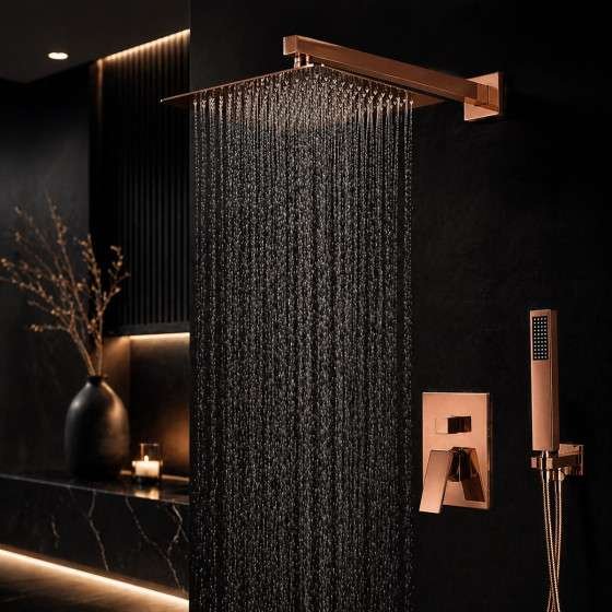 Ensemble de douche encastré Tokyo or rose – Air injection inox