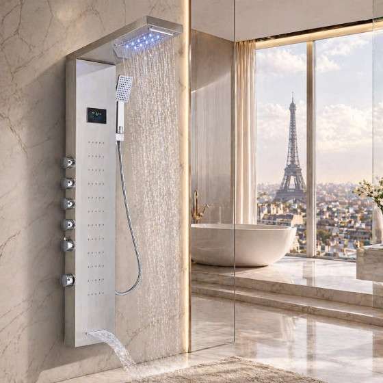 Panneau de douche hydromassant led gris, Oracle