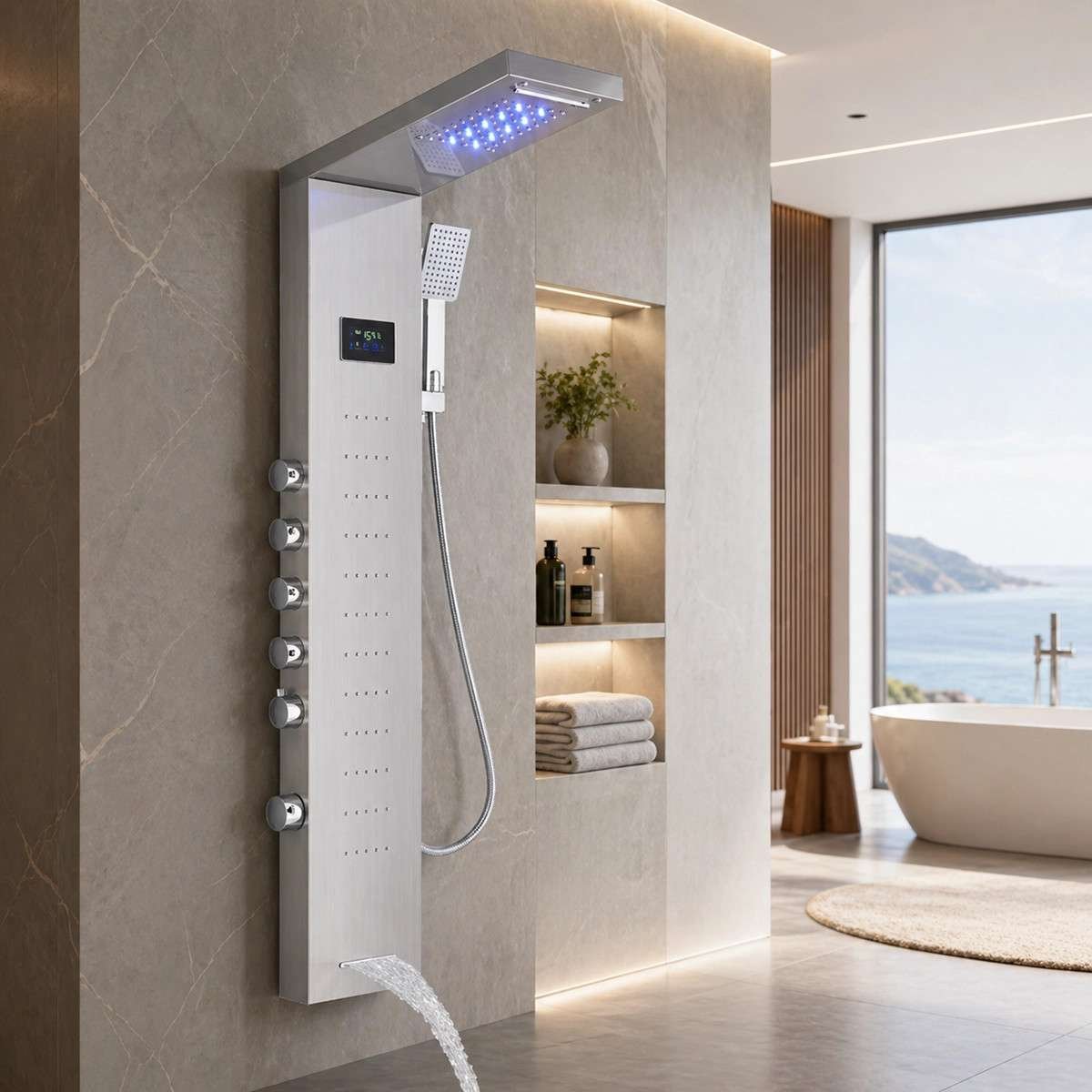 Panneau de douche hydromassant led gris, Oracle