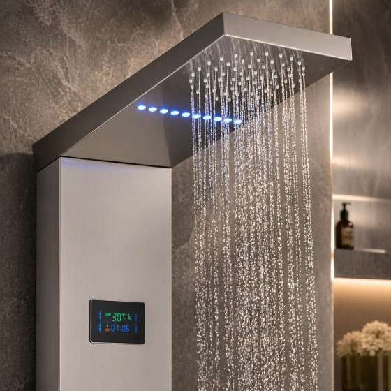 Panneau de douche hydromassant LED Narko gris