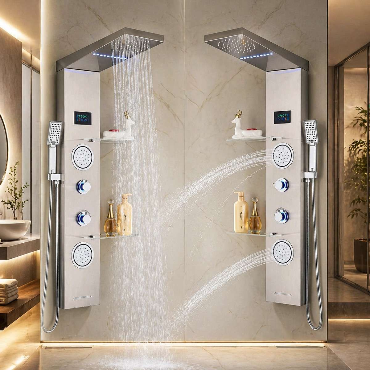 Panneau de douche hydromassant LED Narko gris