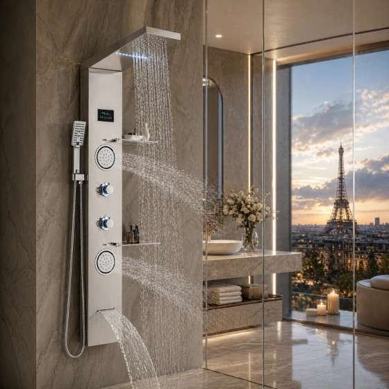 Panneau de douche hydromassant LED Narko gris