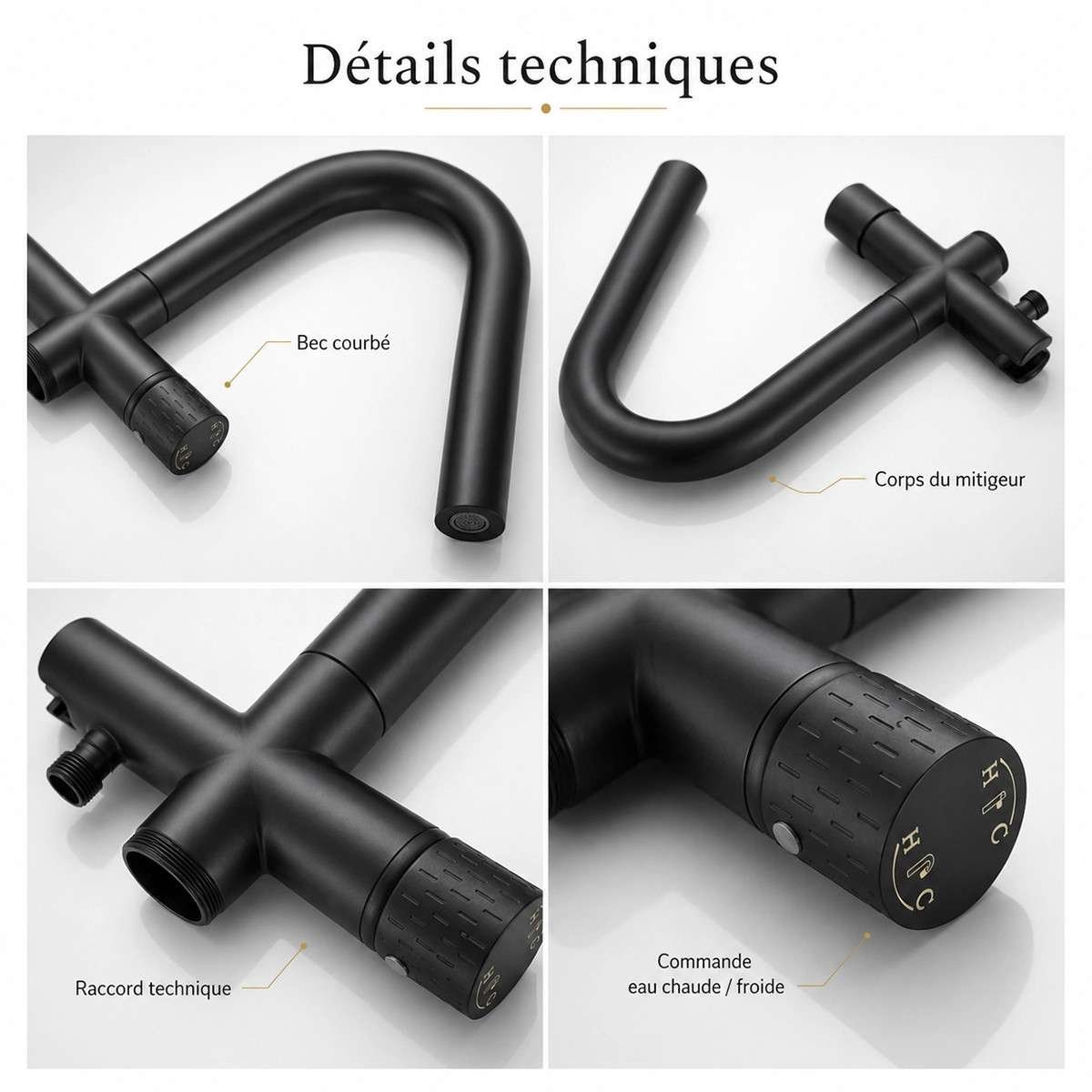 Mitigeur baignoire îlot au sol noir mat Bracchi