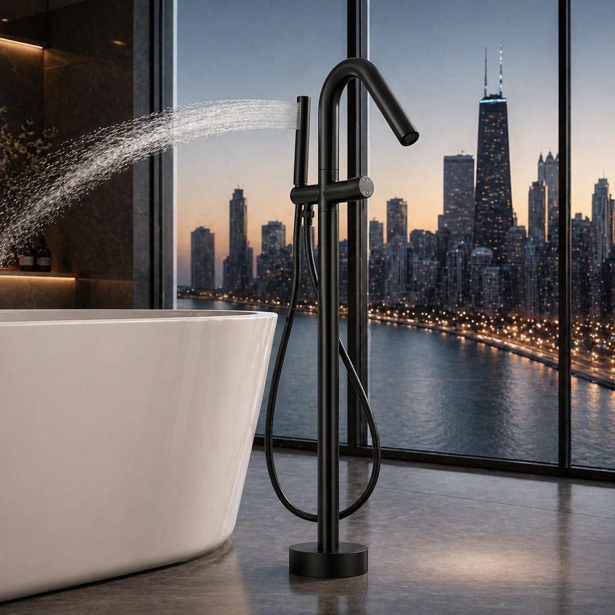 Mitigeur baignoire îlot au sol noir mat Bracchi