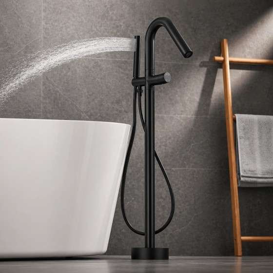 Mitigeur baignoire îlot au sol noir mat Bracchi
