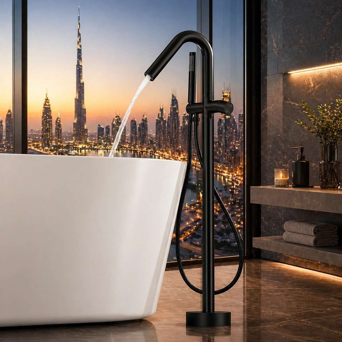 Mitigeur baignoire îlot au sol noir mat Bracchi
