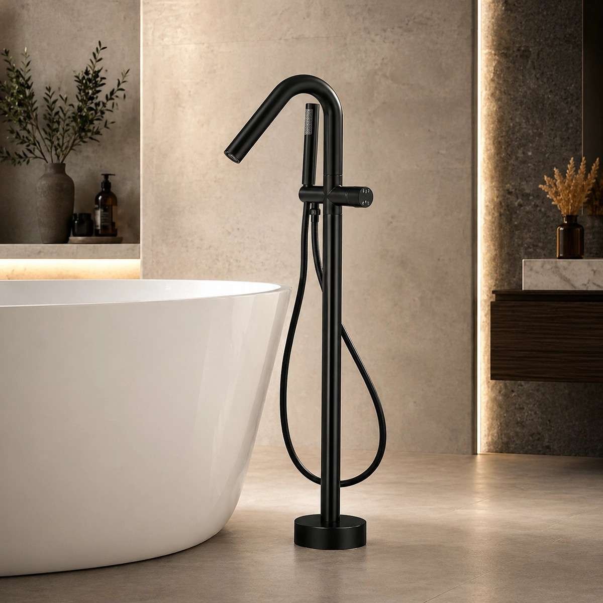 Mitigeur baignoire îlot au sol noir mat Bracchi