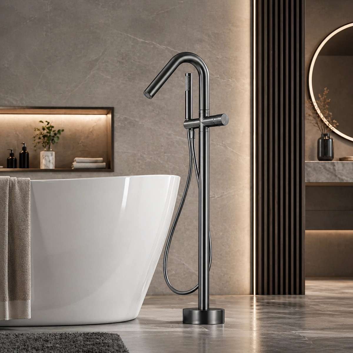 Mitigeur baignoire sur pied Murcie gun métal | Design moderne