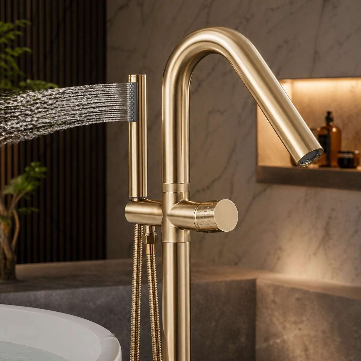 Mitigeur baignoire îlot Most doré brossé | Design premium