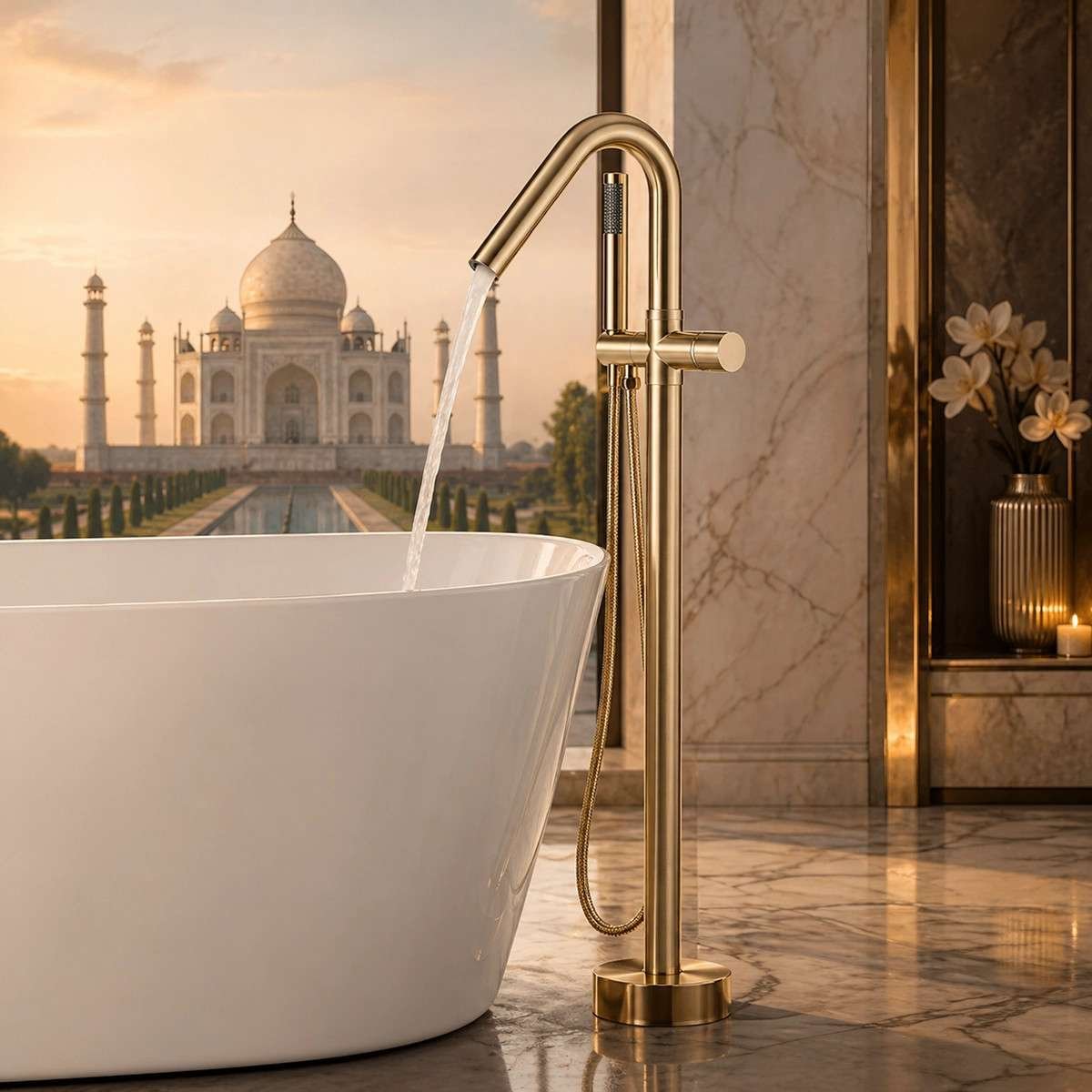 Mitigeur baignoire îlot Most doré brossé | Design premium
