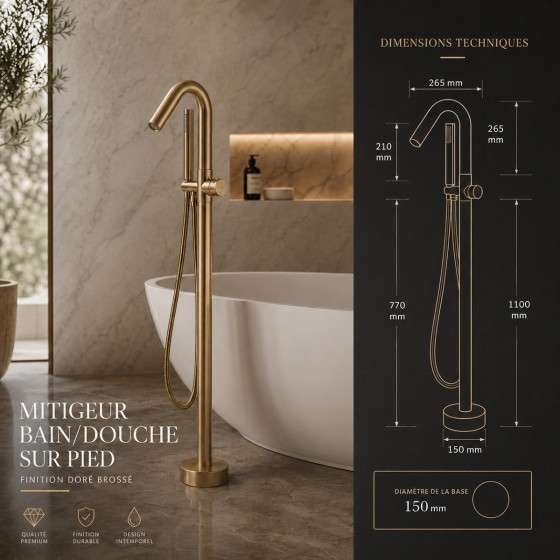 Mitigeur baignoire îlot Most doré brossé | Design premium