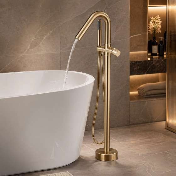 Mitigeur baignoire îlot Most doré brossé | Design premium