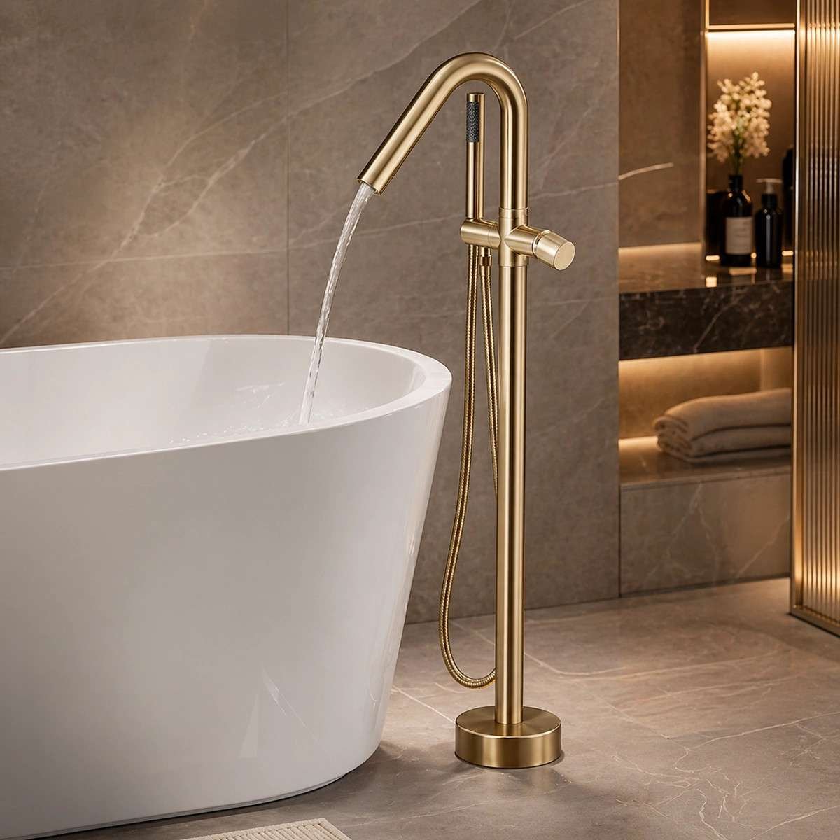 Mitigeur baignoire îlot Most doré brossé | Design premium