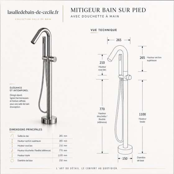 Mitigeur baignoire îlot Cuba chrome | Élégance moderne