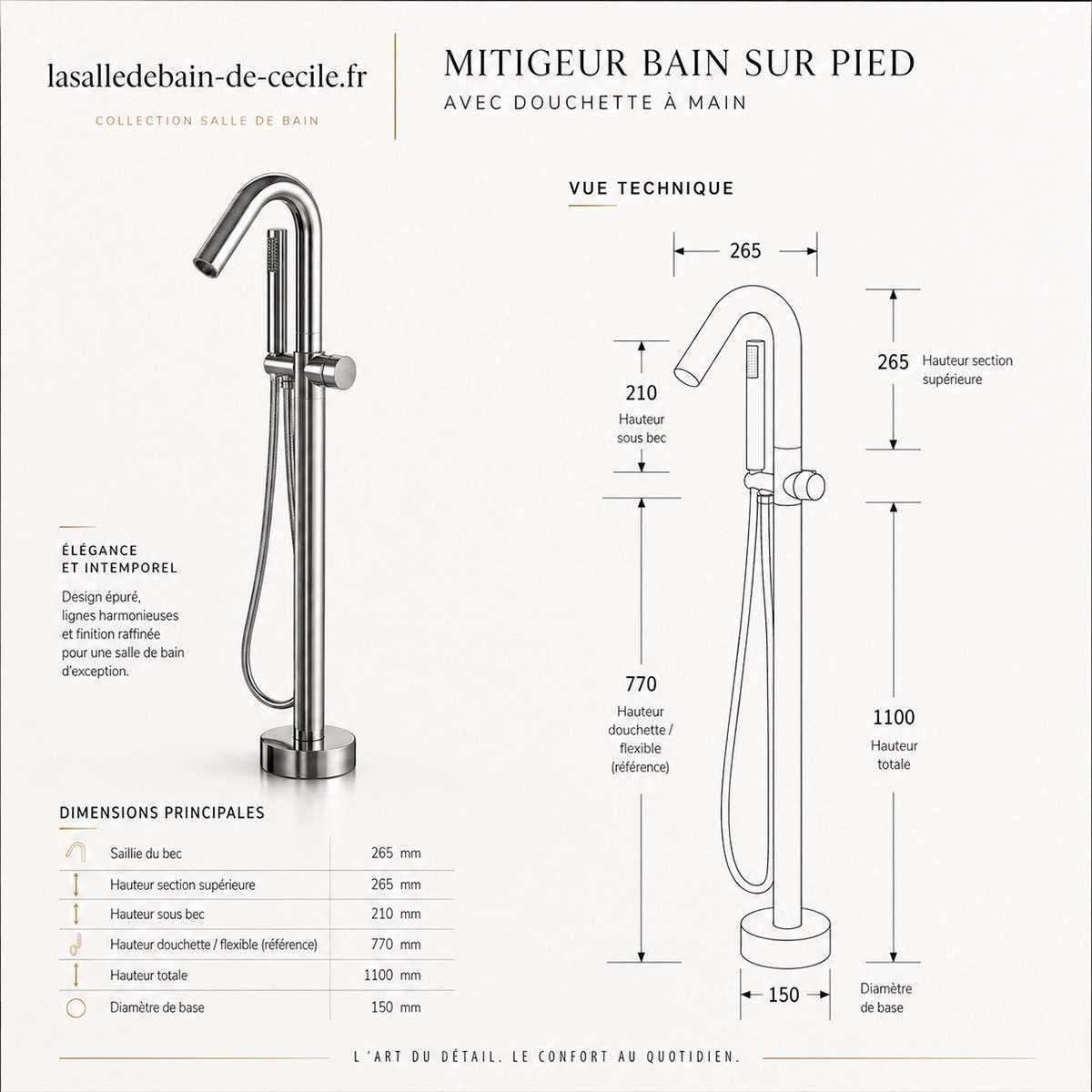 Mitigeur baignoire îlot Cuba chrome | Élégance moderne