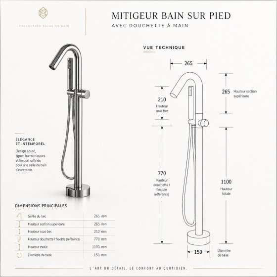 Mitigeur baignoire îlot Cuba chrome | Élégance moderne